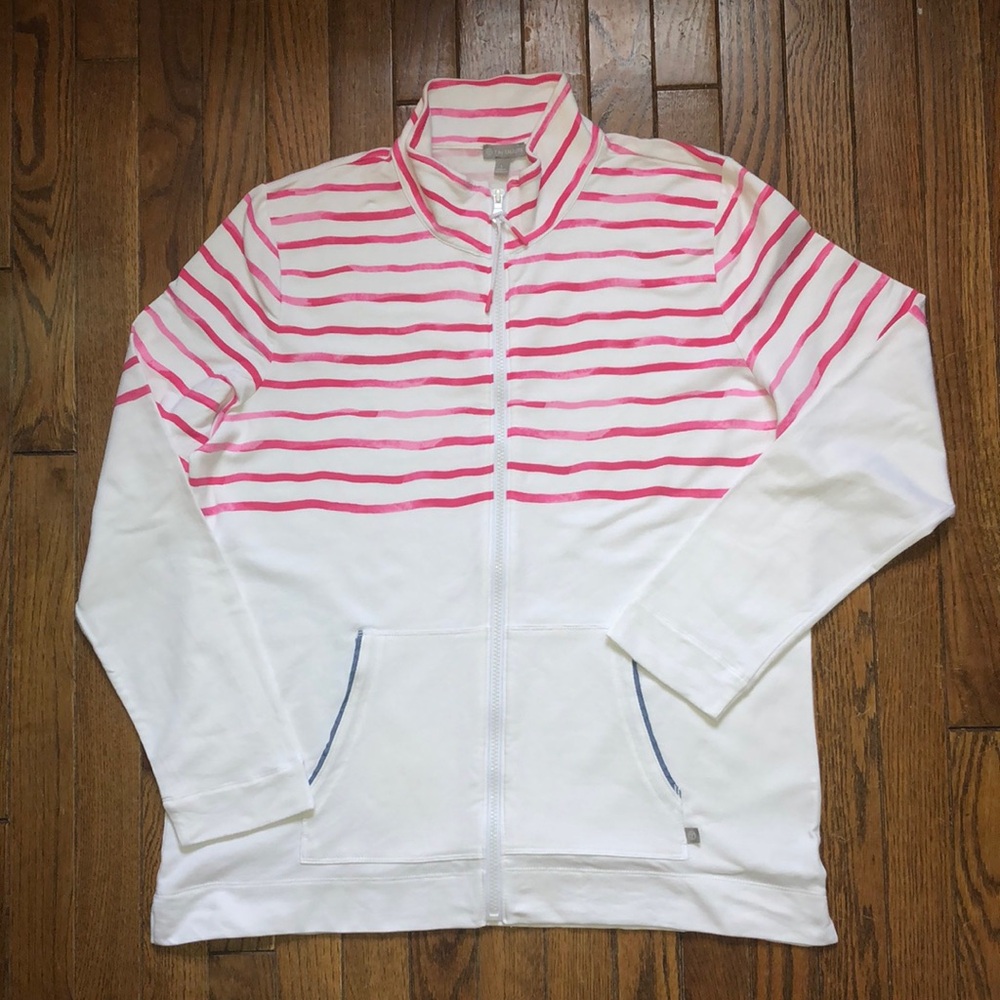 EUC T by Talbots striped zip up knit sweatshirt Size L